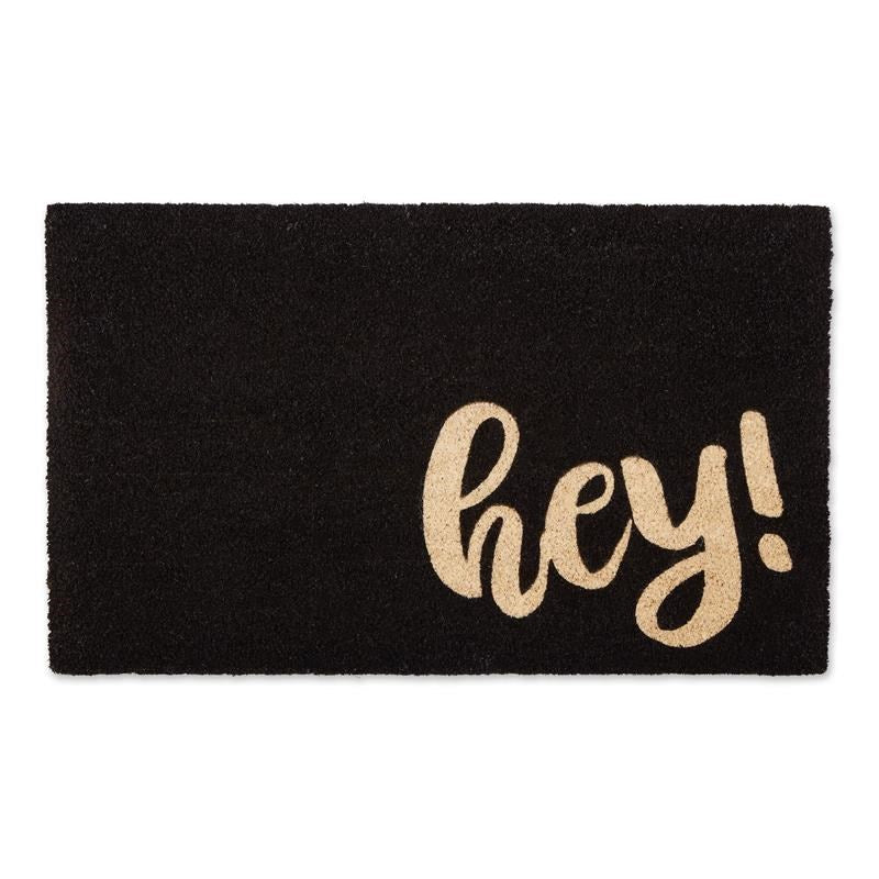 "Hey" Black Coir Doormat