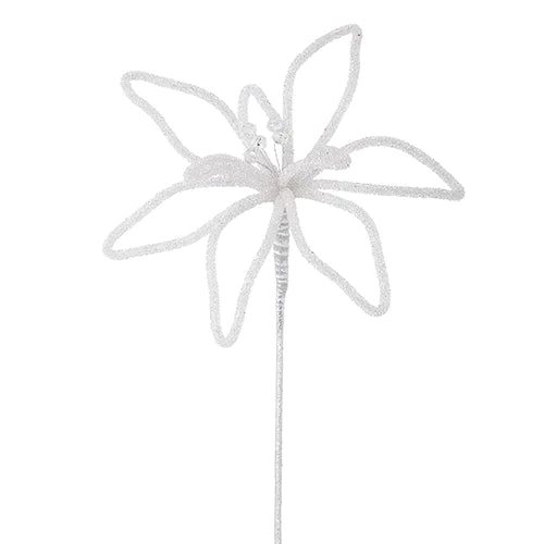18" Poinsettia Glitter White