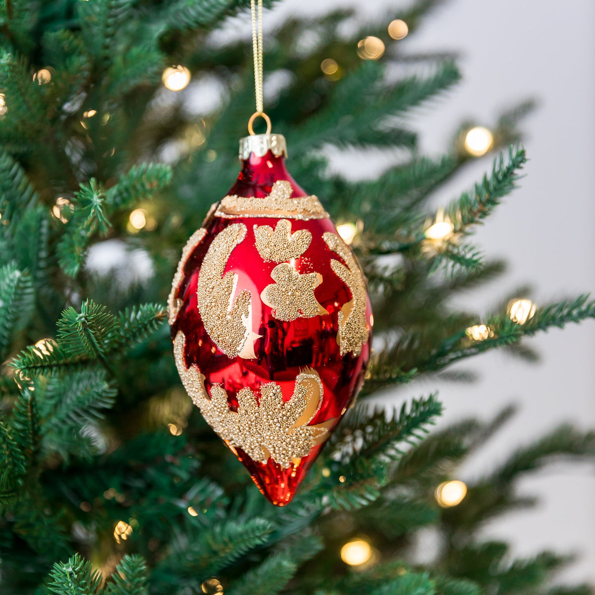 Beaded Gold Red Finial Glass Ornament Assorted