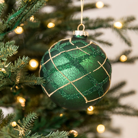 4" Green Gold Stripe Glass Ornament