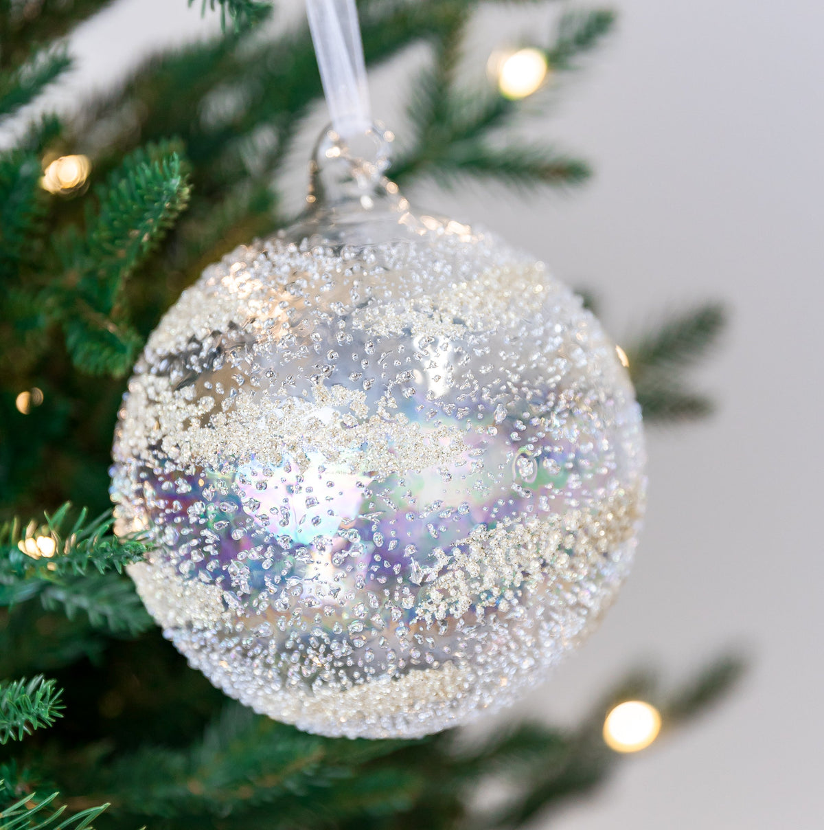 5" Clear/Gold Ball Beaded Glass Ornament