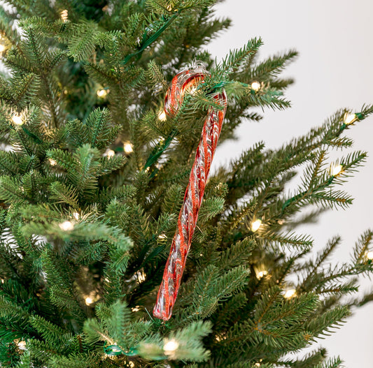 10" Red Clear Candycane Glass Ornament