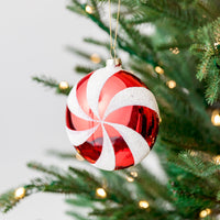 4" Red Disk Peppermint Glass Ornament Assorted