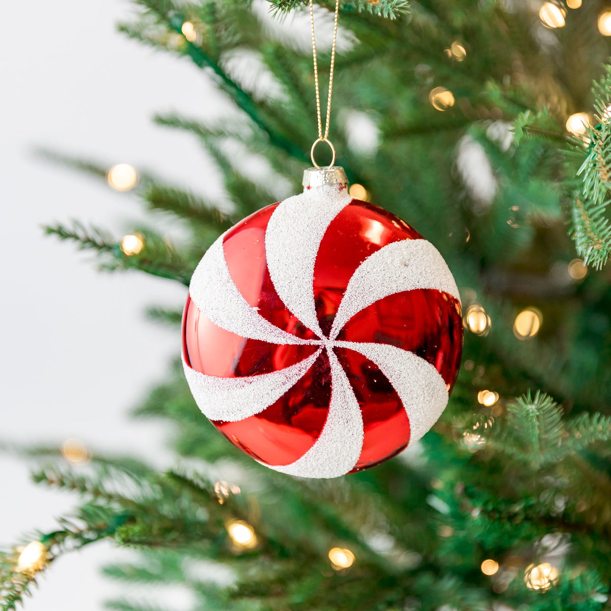 4" Red Disk Peppermint Glass Ornament Assorted