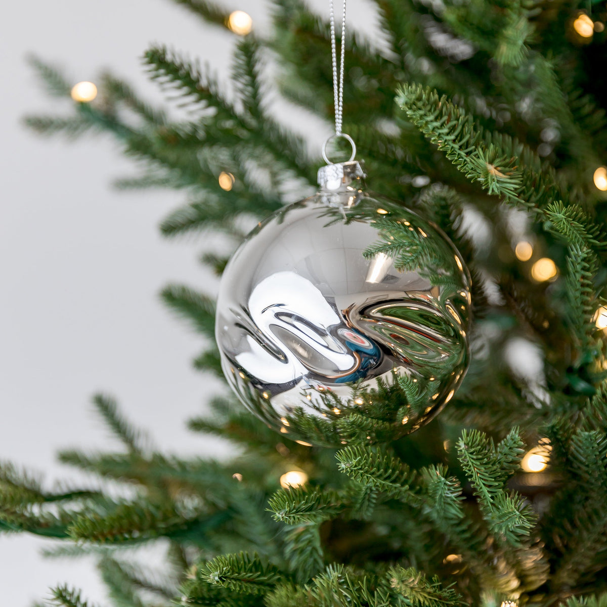 5" Silver Ball Ridged Finial Glass Ornament