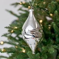 5" Silver Ball Ridged Finial Glass Ornament