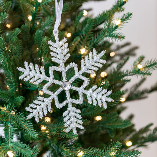 8" Silver Snowflake Beaded Jewel Ornament