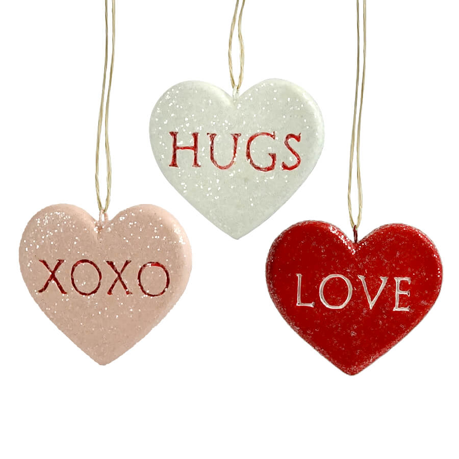 Candy Heart Valentine's Ornaments Set of 6