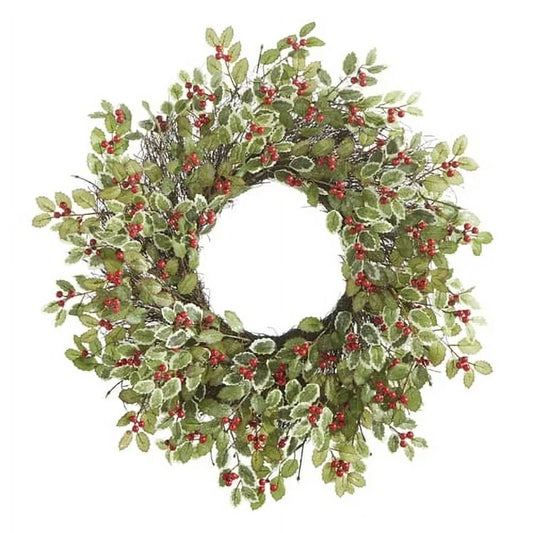 24" Holly & Berry Glittered Wreath