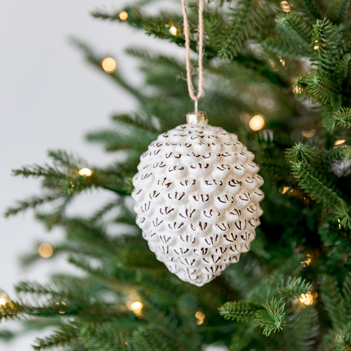 5" White Pinecone Glass Ornament