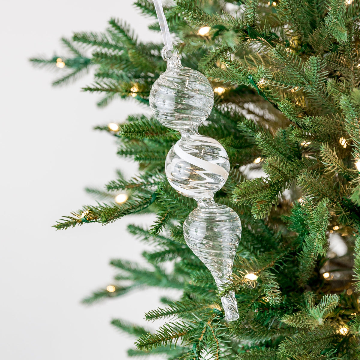 9 Finial Swirl Glass White Clear Ornament Assorted – Modern Display