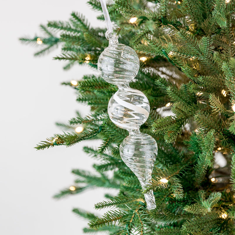 9" Finial Swirl Glass White Clear Ornament Assorted