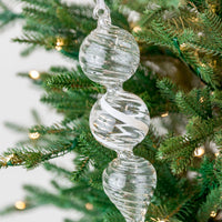 9" Finial Swirl Glass White Clear Ornament Assorted