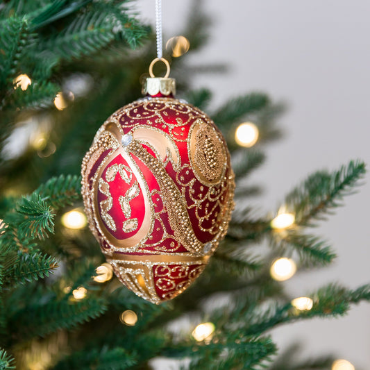 5" Red/Gold Royal Crest Egg Glass Ornament