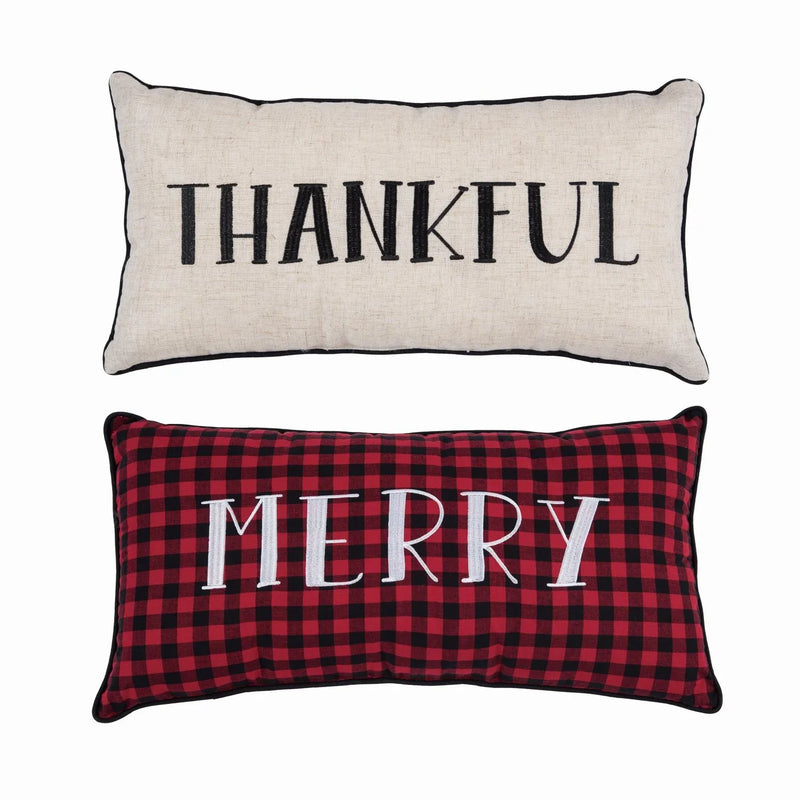 Thankful-Harvest Merry-Christmas Reversible Pillow